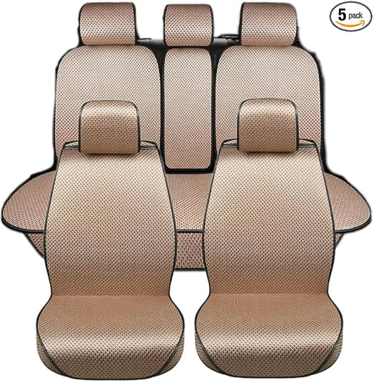 Auto Newer 5 Seats Luxury Breathable Car Seat Cover Full Set Fit Four Seasons of Universal Automotive Vehicle Cushion Cover Compatible with 90% Cars,SUV,Trucks(Full Set Gold Beige)