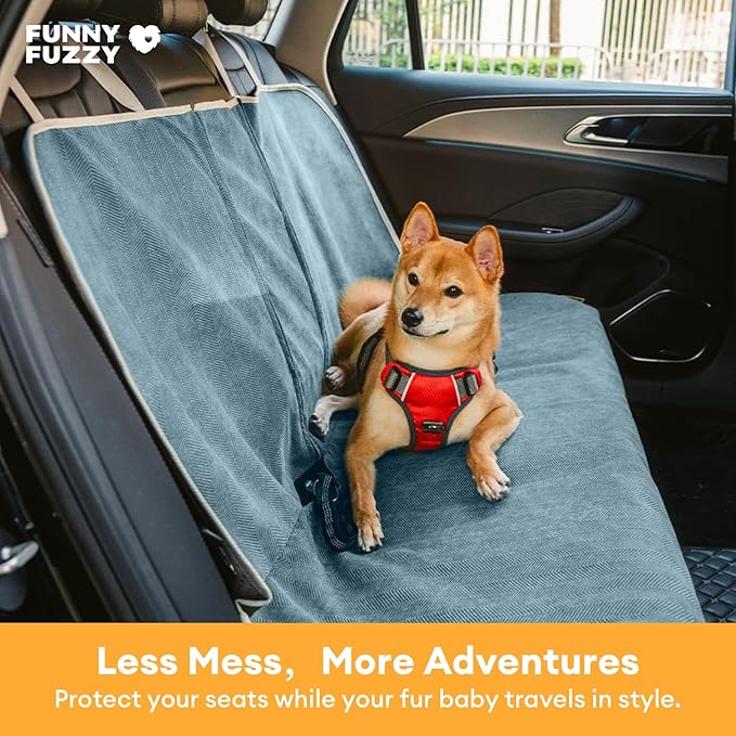 FUNNY FUZZY Dog Car Seat Cover for Back Seat, Waterproof, Scratchproof Car Seat Protector for Dogs Nonslip, Dog Back Seat Covers for Cars, Trucks and SUVs, Back Seat(18.1''W x 53''L×22" H)