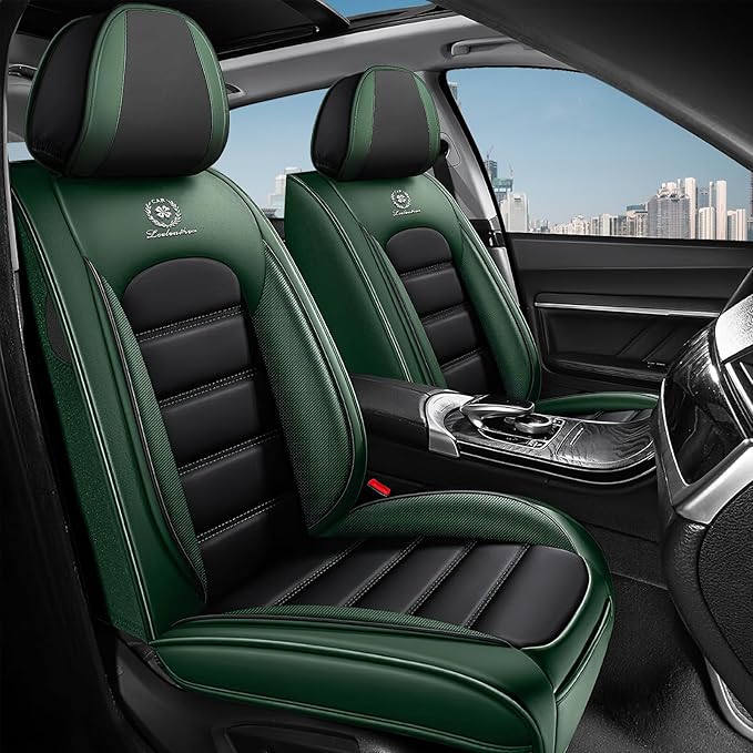 2 Seat Covers for Chrysler Pacifica 2004-2026 Breathable Car Seat Covers,Anti-Slip Waterproof Car Seat Protectors with Airbag,Automotive Vehicle Cushion with Storage Pockets (Standard,Green)