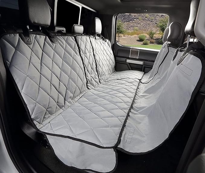 4Knines Bench Seat Covers for Trucks with Dog Hammock - Rear Seat Protector for Dogs Fits Full Size Crew Cab with Split Bench Seats - Waterproof, Heavy-Duty Dog Seat Cover (Driver Side, Grey)
