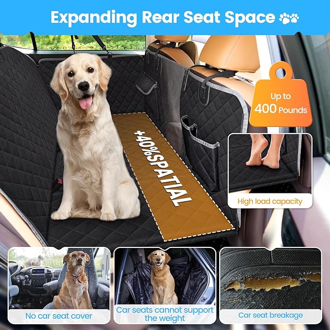 Dog Car Seat Cover for Back Seat, Back Seat Pet Cover with Side Protection and Viewing Window, 600D Heavy Duty Scratch Proof Nonslip Durable Soft Back Seat Covers for Cars Trucks and SUVs