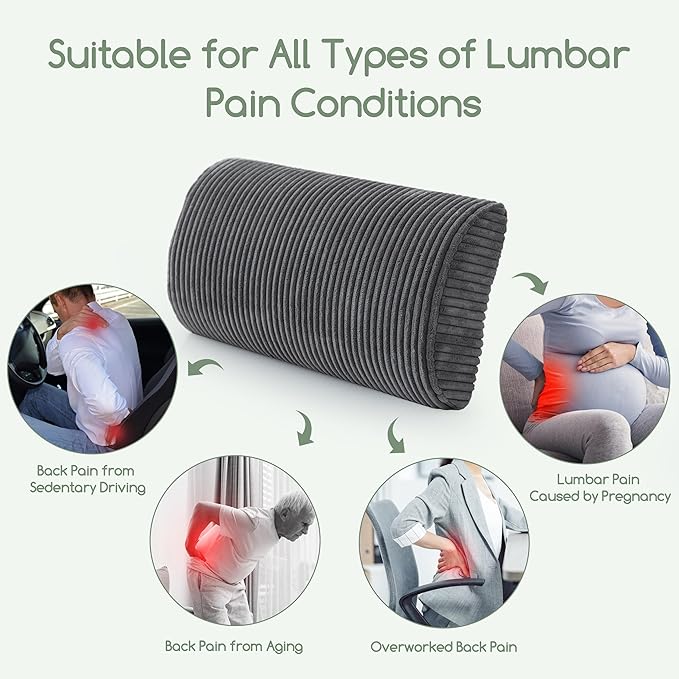 HIGOGOGO Lumbar Support Pillow for Recliner Chair/Accent Chair/Couch, Memory Foam Back Support Cushion for Elderly, Recliner Cushions for Back Rest, Pain Relief, Reading, Washable Cover, Dark Grey