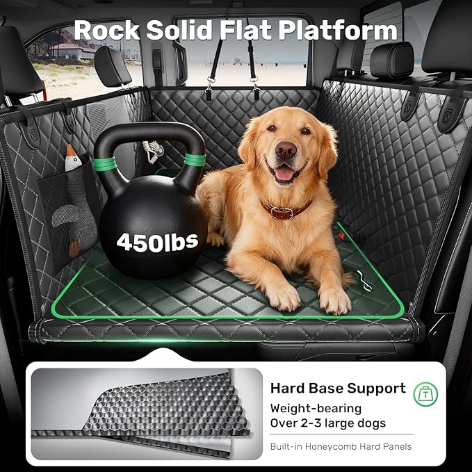 Zanch Heavy-Duty Dog Truck Seat Cover, Flat Solid Back Seat Extender for Multi Large Dogs, Hard-Base Supports 450 lb, Waterproof Hammock Protector, XL for Full-Size Crew Cab Trucks & SUVs, Black