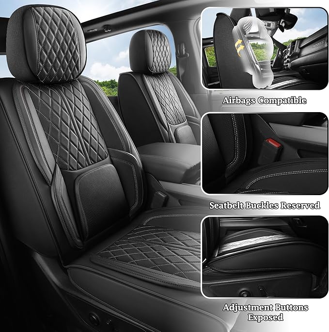 Car Seat Cover Custom Fit for Ford F150 2009-2026 Faux Leather Seat Cover Set Compatible with Regular Cab Super Cab Super Crew Pickup Truck Cushions (Black, Front Seat)