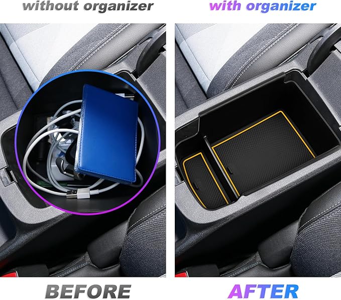 SXCY Fit for 2024 2025 Chevy Trax Center Console Organizer Tray 2024 2025 Chevy Trax Accessories(LS LT 1RS 2RS ACTIV) Armrest Storage Box Console Tray for 2024 2025 Trax Console Organizer Yellow Mats