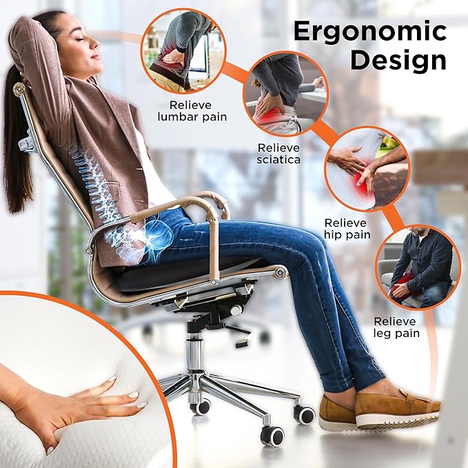 BLACK+DECKER Quilt Knit Car Foam Seat Cushion – Memory Foam Chair Cushion for Office, Car, Wheelchair & Airplane – Ergonomic, Non-Slip, Sciatic Pain Relief, Washable Cover
