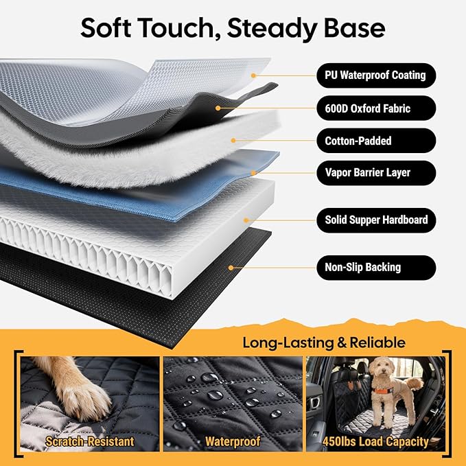 Wigoo Dog Car Seat Cover for Back Seat, 450lb Hardbottom Dog Hammock,Waterproof & Anti-Scratch Backseat Protector for 1-4 Large/Medium Dogs, Seat Extender for SUV Medium Truck, Size-L, Black+Orange