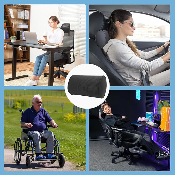 Car Headrest Pillow for Driving - Luxury Leather 100% Memory Foam, Ergonomic Neck Support - Universal Fit Head Rest Travel Pillow for Most Cars, Home & Office, Black, 2 Pack