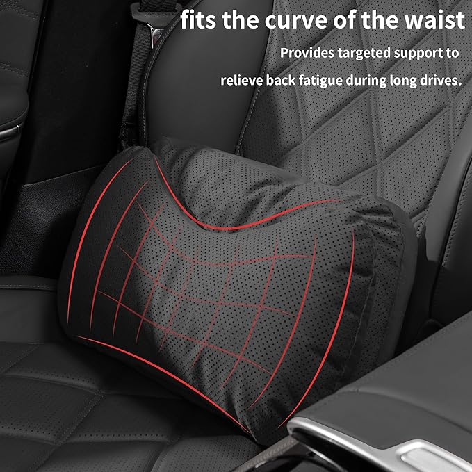 Lumbar Support Pillow for Car, Comfortable Back Support for Driving Seat, Back Pain Relief for Car Seat, Ergonomic Back Cushion for Cars, SUVs and Office (Black)