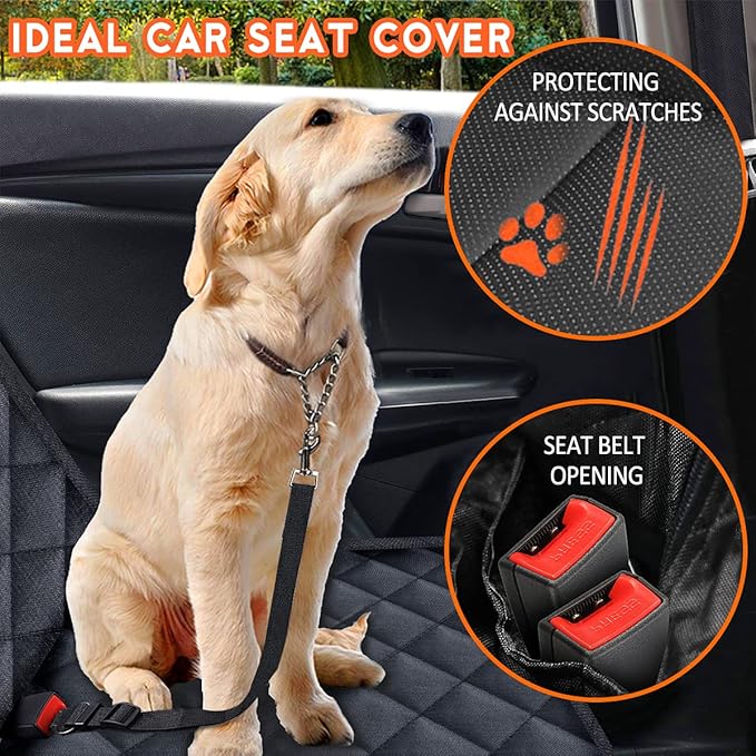 Dog Car Seat Cover, Back Seat Cover for Dogs Pet Car Seat Protector Waterproof Bench Car Seat Cover, Non-Slip Reat Seat Cover fits Middle Armrest for Most Cars Trucks SUVs - Black