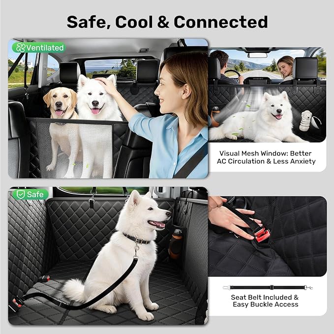 Zanch Heavy-Duty Dog Truck Seat Cover, Flat Solid Back Seat Extender for Multi Large Dogs, Hard-Base Supports 450 lb, Waterproof Hammock Protector, XL for Full-Size Crew Cab Trucks & SUVs, Black