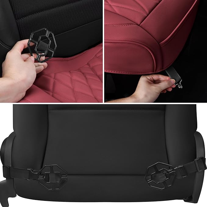 CAR PASS 2 Pack Leather Front Car Seat Covers, Bottom Seat Covers Full Wrapped with Storage Pocket, Anti-Slip Leather Seat Protectors,Waterproof Seat Cushion Pad Universal Fit Cars SUV Truck, Burgundy