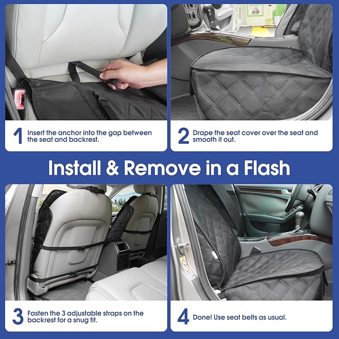 Heavy Duty Front Seat Cover with Side Flaps - Waterproof Secure Fit Captain Seat Protector for Dogs & Humans, Protects from Dirt, Fur, Scratches, Fits Cars, SUVs, Trucks, Minivans(2-Pack)