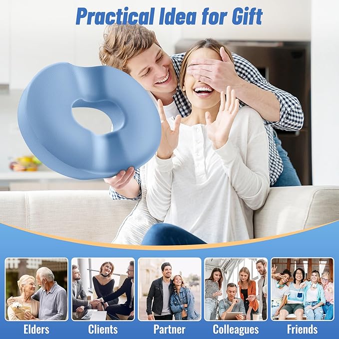 CloudBliss Donut Pillow Seat Cushion Chair Pad for Tailbone Pain Relief and Hemorrhoids, Memory Foam Seat Chair Cushion for Men and Women for Home & Office, (Light Blue-2XL)