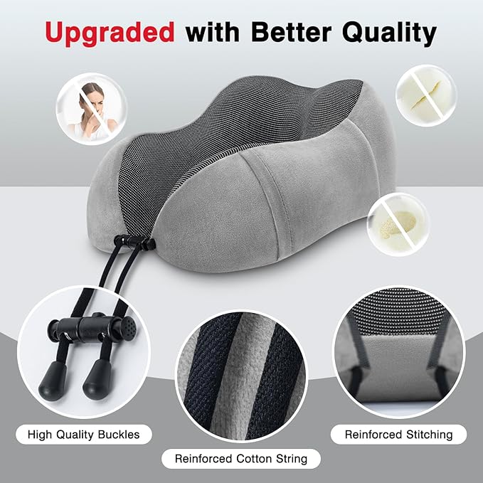 Neck Pillow Airplane-2 Pack Memory Foam Travel Pillow, Soft Support Travel Neck Pillow for Travelling, Sleeping Rest, Car, Train and Home Use (Black&Grey)