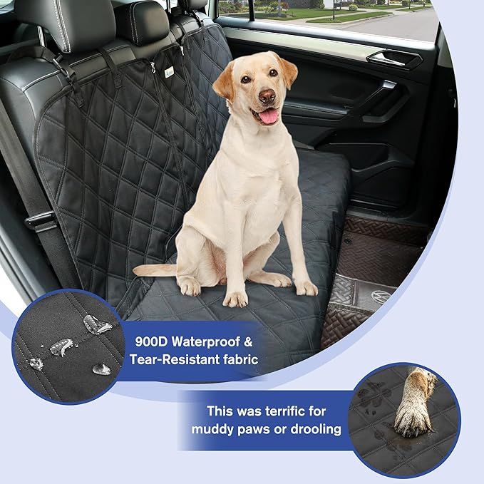 XL Back Seat Cover for Full-Size Trucks/SUVs Rear Split Bench, Heavy Duty 900D Waterproof Non-Slip Car Seat Protector for Messy Pet Dogs & Kids, Easy Clean (Black)