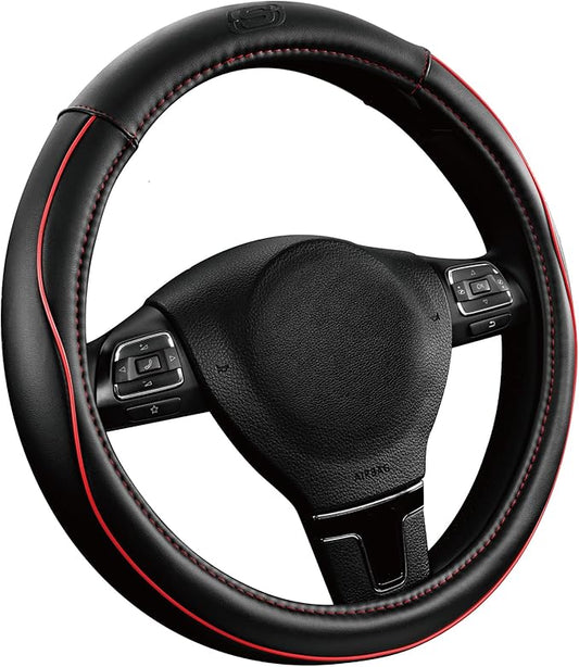 Skechers Memory Foam Steering Wheel Cover,Piping Microfiber Leather Steering Wheel Cover Sporty Universal Fit 14" 1/2-15" Car Wheel Protector for Men Women Fit Suvs,Vans,Sedans,Car,Trucks,Red