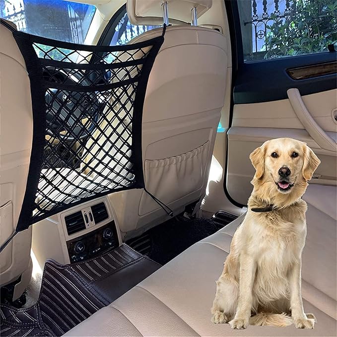DYKESON Pet Barrier Dog Car Net Barrier with Auto Safety Mesh Organizer Baby Stretchable Storage Bag Universal for Cars, SUVs -Easy Install,Safer to Drive with Pets and Children, 3 Layer M