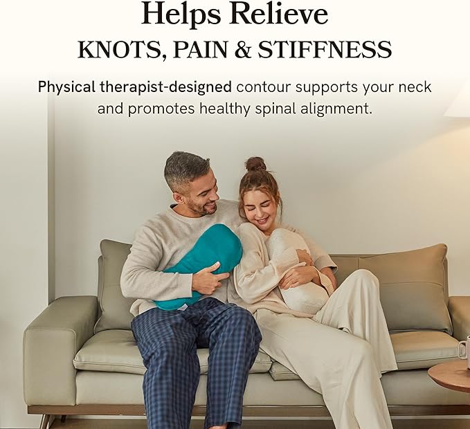 Kanuda Travel Pillow (Scandi Blue) – Orthopedic Cervical Neck Pillow for Travel, Firm Ergonomic Memory Foam Support with CV4 & OCBR Therapy, Washable Cover & Storage Bag