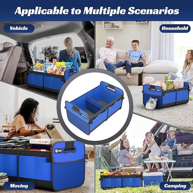 Sposuit Trunk Organizer for Car - 70L Collapsible Car Storage with 11 Pockets & Reinforced Handles, SUV Trunk Organizers for Grocery Cargo(Blue)