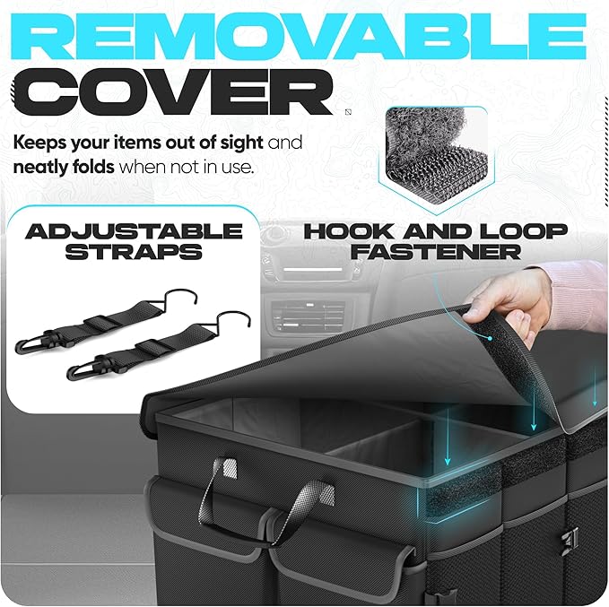 FORTEM Trunk Organizer with Cooler For SUV Car Trunk, Foldable Storage, Car Accessories for Women Men, Collapsible Bag, Perfect Christmas Gifts, 600D Oxford, Non Slip Bottom, Straps, Soft Cover (105L)
