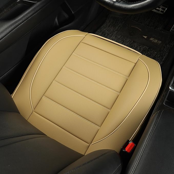 1 Pack Leather Front Car Seat Covers,Bottom Seat Covers for Cars,Driver Car Seat Cover,Luxury Seat Protectors,Waterproof,Full Wrap,for Most Vehicles,Sedan,Truck,SUV(Beige)