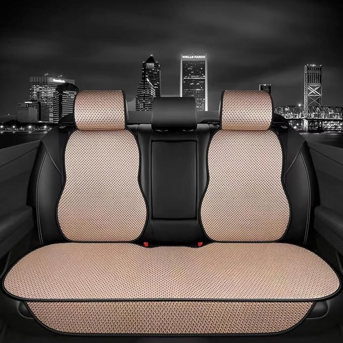 Auto Newer Luxury Breathable Rear Bench Car Seat Cover Fit Four Seasons, Back Seat Protector，Universal Rear of Car Seat Cushions,Universal Fit for 96% Cars,SUV,Pickup,Van（Rear Seat,Beige）