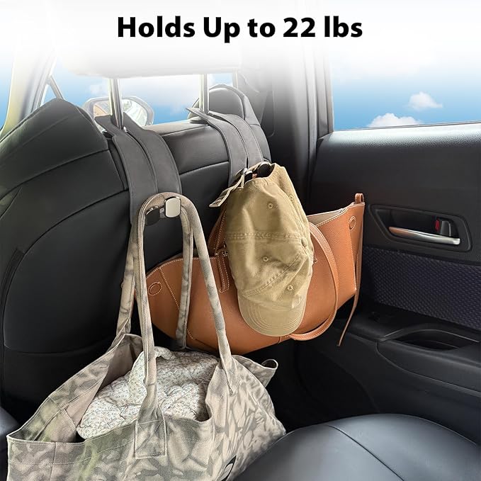 Car Seat Hooks 2 Pack, Leather Headrest Hooks for Car with Double-Hook Design, Durable Headrest Hook Bag Holder Purse Hanger, Organizer for Seat Back in SUV, Truck, Vehicle, Grey
