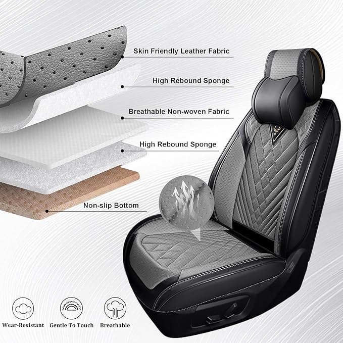 Front Set Car Seat Covers for Ford F-150 F-250 F-350 XL XLT STX Lariat King Ranch Platinum Raptor Waterproof Seat Covers 2009-2025, Anti-Slip Seat Protectors(Luxury 2 Seats/Black Gray)