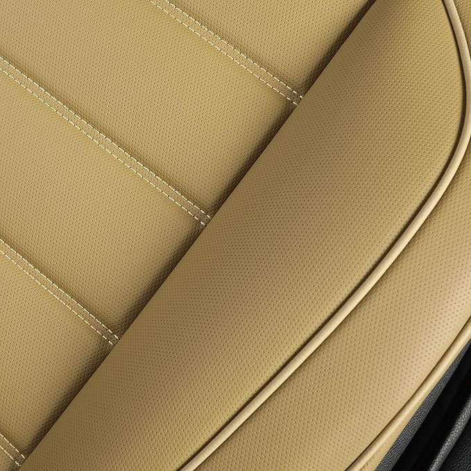 1 Pack Leather Front Car Seat Covers,Bottom Seat Covers for Cars,Driver Car Seat Cover,Luxury Seat Protectors,Waterproof,Full Wrap,for Most Vehicles,Sedan,Truck,SUV(Beige)