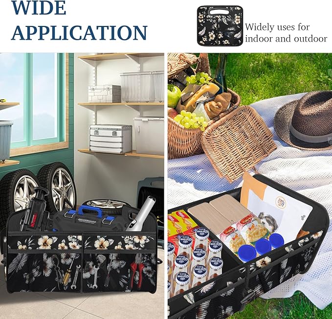 Femuar Car Trunk Organizer, Car Storage Organizer with Large Capacity Waterproof Collapsible Trunk Organizer for Car Suv/Jeep/Sedan (Hibiscus flowers, Standard)