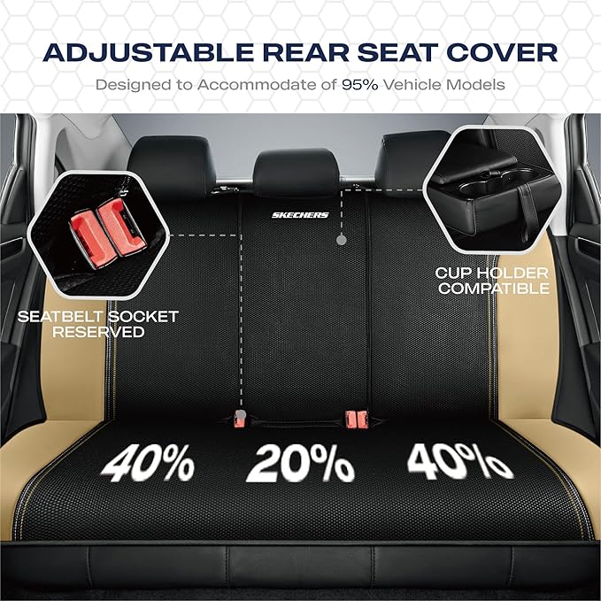 Skechers Memory Foam Seat Covers,Air- Cooled Mesh Thick Car Seat Covers,Leather Seat CoversFull Sets,Airbag Compatible,Automotive Comfort Universal Fit for SUVs,Vans,Sedans,Cars,Trucks，Beige