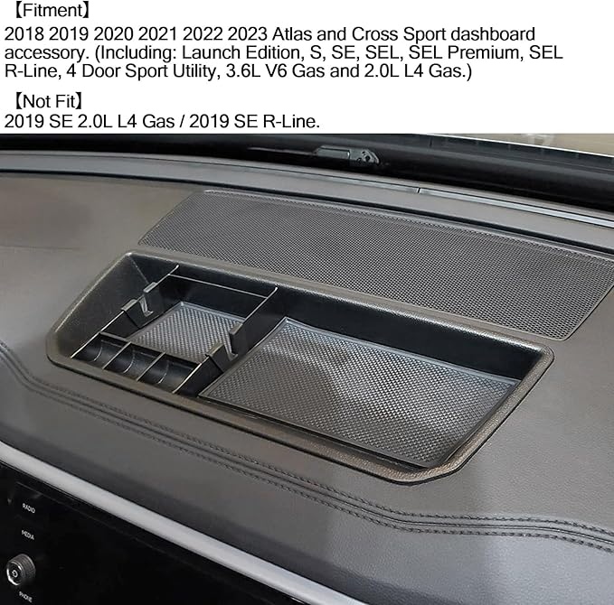 Dashboard Organizer Compatible with VW Atlas and Cross Sport 2018 2019 2020 2021 2022 2023 Accessories, Console Dash Tray Dash Mount Holder (Not Fit 2024), Black
