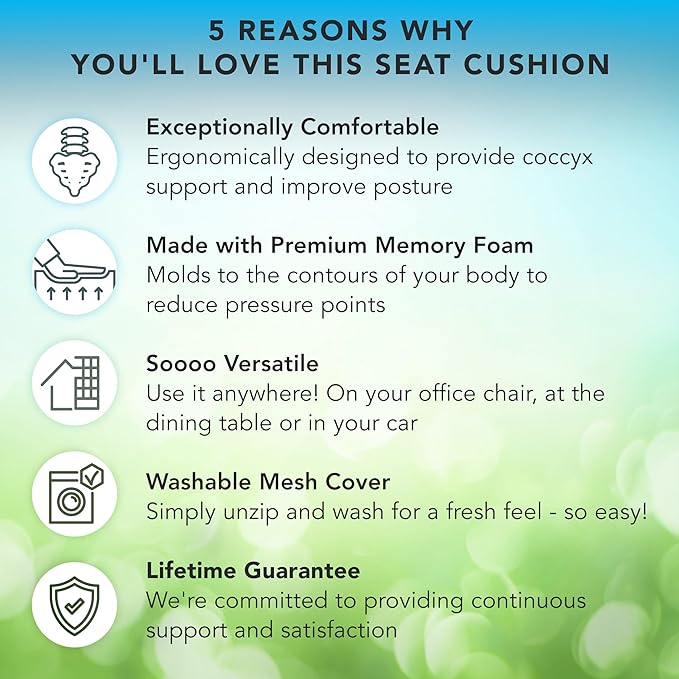 Mount-It! Office Seat Cushion, Premium Comfort Chair Lumbar Support, Memory Foam, Gel Filling, Ergonomic for Car, Desk, Back Hip Butt Tailbone Relief, Sciatica Cushions Washable Cover in Black