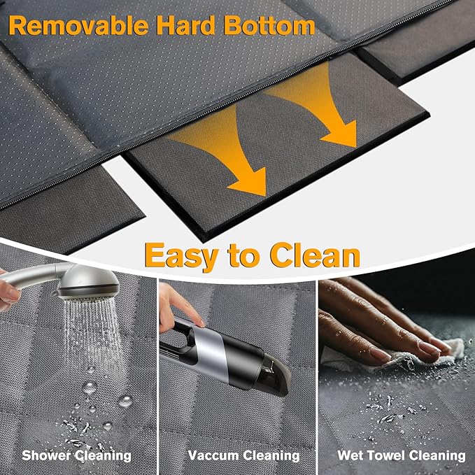 PETICON Back Seat Extender for Dogs, Hard Bottom Dog Car Seat Cover - Supports 400lbs, Rear Seat Pet Cover with Mesh Window, Waterproof Dog Hammock for Car SUV and Trucks