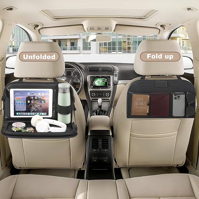 JEYODA Car Back Seat Organizer with Tablet Holder - Multi-Pocket Storage Organizer for Auto Mobile Office & Dining, Adjustable Height Folding Design, Fit for Most Car SUV Van