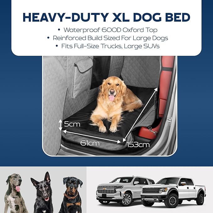 Ruff Liners Dog Bed for Car Back Seat, Medium Gray – As Seen on Shark Tank – Fits Medium Seat Extender – Non-Slip Base, Waterproof Cover, Machine-Washable – Dog Mat for Car with Rebound Foam Comfort