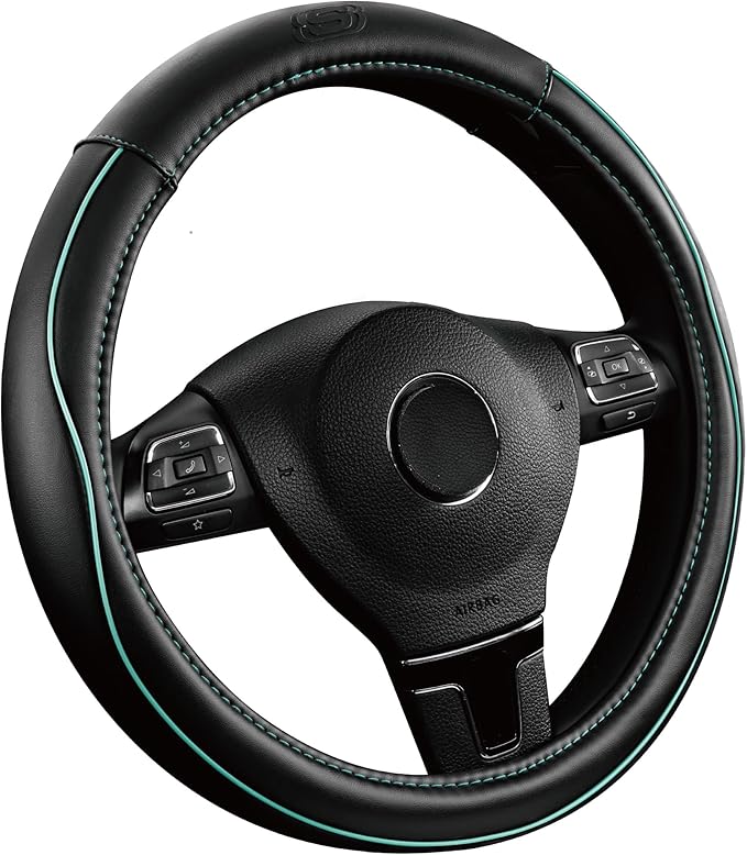 Skechers Memory Foam Steering Wheel Cover,Piping Microfiber Leather Steering Wheel Cover Sporty Universal Fit 14" 1/2-15" Car Wheel Protector for Men Women Fit Suvs,Vans,Sedans,Car,Trucks,Mint