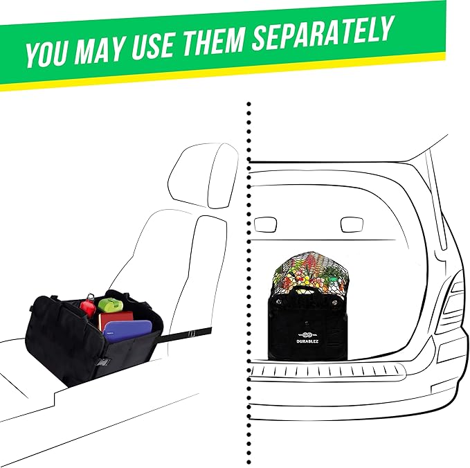 3-Section Car Trunk Organizer XL – Large Modular Auto Storage Bin, Foldable Multi-Compartment Cargo Organizer for Car Trunk, Heavy Duty 1680D Design – Black