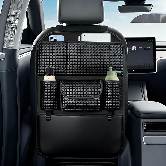 Back Seat Cover For Kids + 5 Pocket Storage Organizer, 1 Pack X-Large Waterproof Kick Mats Backseat Protector, Car Seat Back Protectors For Vehicles To Protect From Dirt, Mud & Scratches