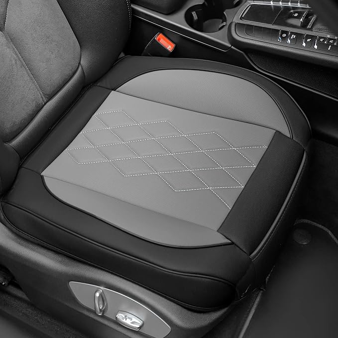 JOJOBAY Leather Car Seat Cover,Bottom Seat Covers for Cars,Front Seat Protector,Fit for 95% of Vehicles - Padded,Anti-Slip,Premium Leather(1 PC,Grey Two Tone)