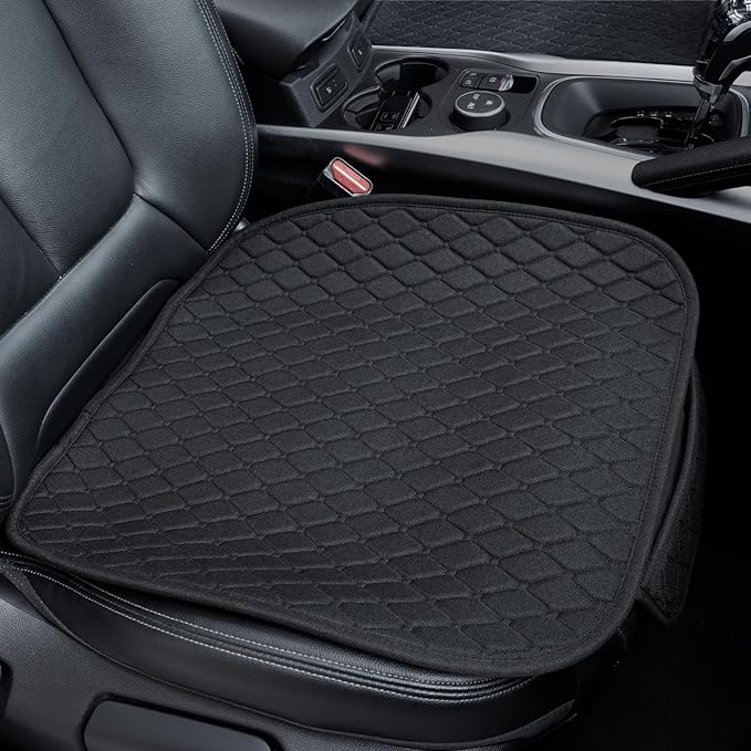 Linen Car Seat Covers for Cars - Non-Slip and Soft, 2 PCS Bottom Seat Cover Protectors with Storage Pocket, Linen Front Seat Covers Used for SUVs, Cars, Sedans (Black)