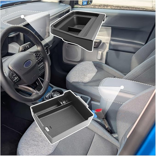SXCY 2PCS for 2025 2026 Ford Maverick Armrest Organizer + Dashboard Organizer Tray for 2025 2026 Ford Maverick Accessories Console Tray 2025 2026 Maverick Behind Dash Center Console Organizer Tray