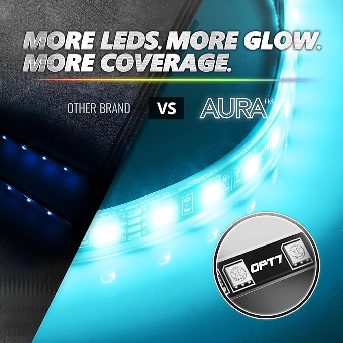 OPT7 Aura Pro Interior Car Lights with App & Remote Control, Multicolor Change, Music Sync Inside Ambient Lighting Kit, Car SUV Van Under Dash Decor, 12V Charger Adapter, 4PC Single Row LED Strip