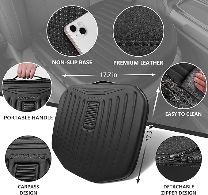 CAR PASS Premium Leather Car Seat Cushion, Comfort Memory Foam Driver Seat Cushion for Long Driving, Waterproof Non-Slip Seat Cushions for Cars, Truck, SUV, Office Chairs, Stadium, Black