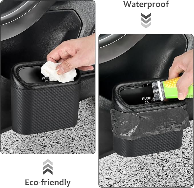 Accmor Car Trash Can with Lid, 2 Pack Mini Vehicle Trash Bin Automotive Garbage Cans, Small Car Dustbin Garbage Organizer Holder with 2 Roll Trash Bag, Portable Hanging Auto Storage Bag Container