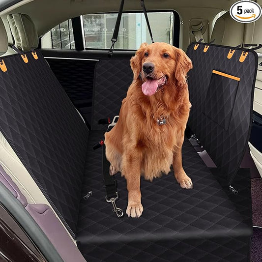 [600D Oxford] Dog Car Seat Cover 100% Waterproof Pet Back Seat Protector with Non-Slip Anchors & Mesh Window, Durable Dog Car Hammock for SUV Truck Sedan, Scratchproof Lining