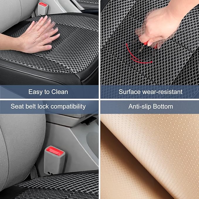1 Pack Black Ventilated Cool Bottom Car Seat Cover, 3D Air Mesh Breathable Front Leather Car Seat Protectors, Universal Fit Automotive Comfortable Seat Cushion with Storage Pocket for Car Truck SUV