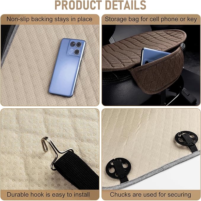 3 PCS Linen Car Seat Covers with Storage Pocket, Back Seat Covers Protectors with Non-Slip, Breathable Bench Seat Covers Universal Fit for SUVs, Cars, Trucks (Brown)