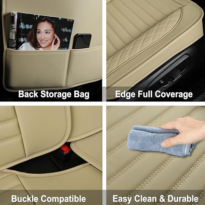 Leather Seat Covers for Cars,Car Seat Covers Full Set,Automotive Seat Covers for Trucks,SUV,Leatherette,Universal Fit,Airbag Compatible Vehicles Seats Cushions(Full Set,Beige)